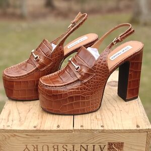 Steve Madden "QUINN" Brown Croc-Embossed Platform Slingback Heels